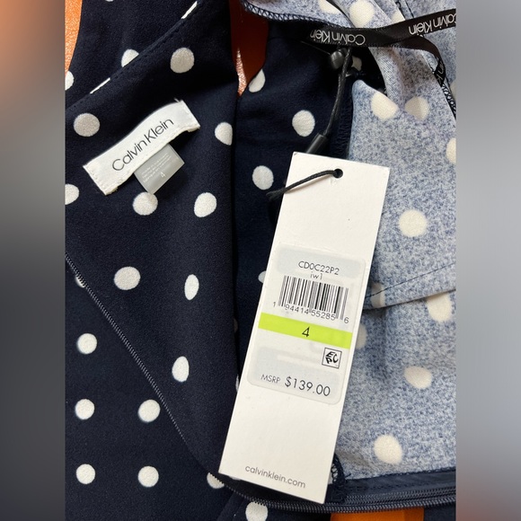 NWT Calvin Klein dark navy polka dot belted wide leg jumpsuit. - Picture 8 of 10
